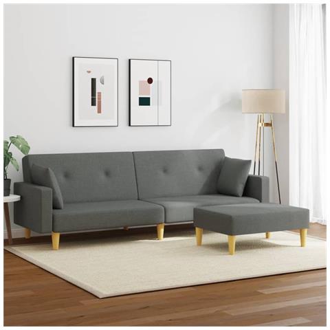 Lusso Casadino -  Divano Letto 2 Posti Con Poggiapiedi Grigio Scuro In Tessuto - Foto 2