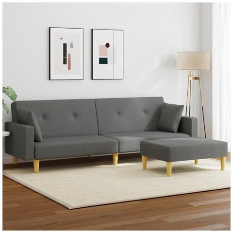 Lusso Casadino -  Divano Letto 2 Posti Con Poggiapiedi Grigio Scuro In Tessuto - Foto 8