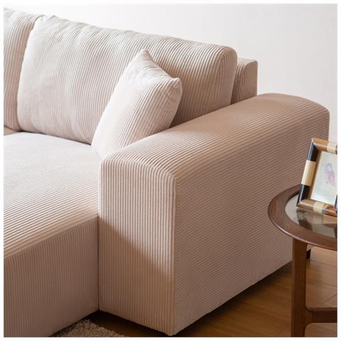 Aberdeen Divano Angolare Modulare 3 Posti In Velluto A Coste Beige - Foto 2