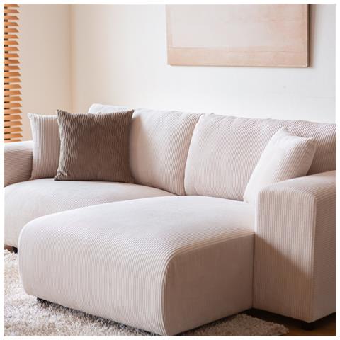 Aberdeen Divano Angolare Modulare 3 Posti In Velluto A Coste Beige - Foto 6