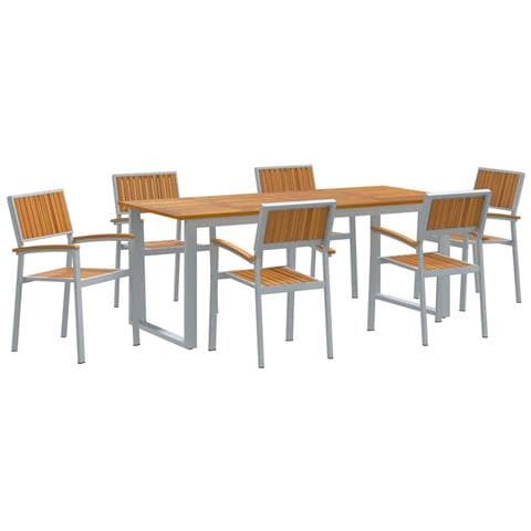 Set da pranzo da giardino 7 pezzi Grigio Acciaio e Legno Massello di Acacia - Foto 1