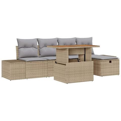 Set di Divano da Giardino 6 Pezzi con Cuscini Beige Polyrattan - Foto 1