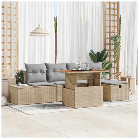 Set di Divano da Giardino 6 Pezzi con Cuscini Beige Polyrattan - Foto 2