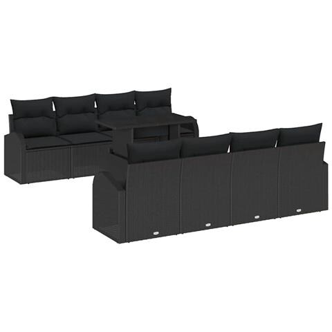 Set Divano Giardino 9 Pezzi con Cuscini Rattan Nero Polietilene - Foto 1