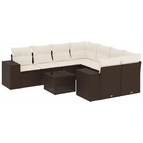 Set Divani da Giardino 9pz con Cuscini Marrone in Polyrattan - Foto 1