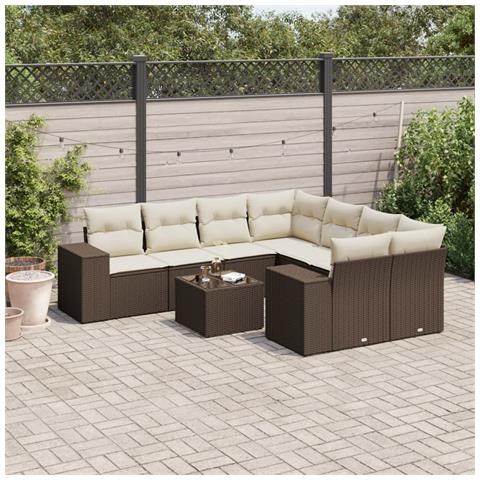 Set Divani da Giardino 9pz con Cuscini Marrone in Polyrattan - Foto 2