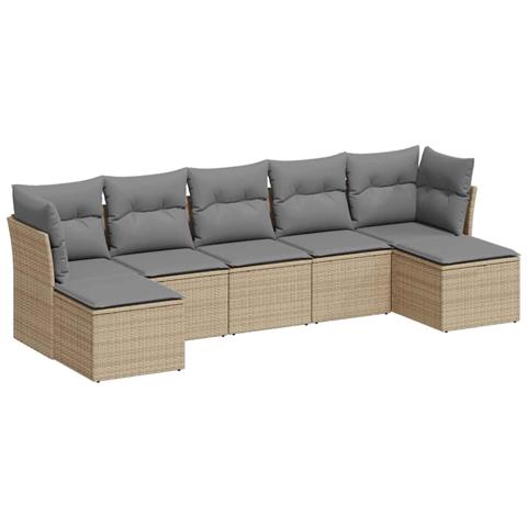 Set Divani da Giardino 7pz con Cuscini Grigio Chiaro Polyrattan - Foto 1