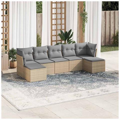 Set Divani da Giardino 7pz con Cuscini Grigio Chiaro Polyrattan - Foto 2
