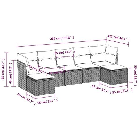 Set Divani da Giardino 7pz con Cuscini Grigio Chiaro Polyrattan - Foto 7