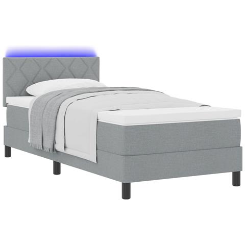 Letto Con Rete E Materasso & LED Grigio Chiaro 90x190 cm Tessuto - Foto 1