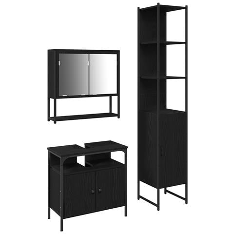 Set di mobili da bagno a 3 pezzi in legno ingegnerizzato nero - Foto 1