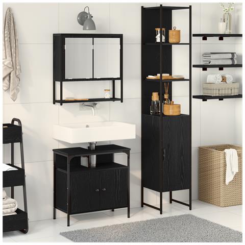Set di mobili da bagno a 3 pezzi in legno ingegnerizzato nero - Foto 2