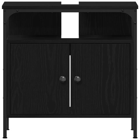 Set di mobili da bagno a 3 pezzi in legno ingegnerizzato nero - Foto 9