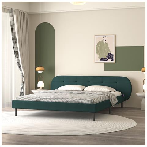 Tulsa Letto Imbottito Verde 160x200cm Con Testiera E Rete - Foto 5