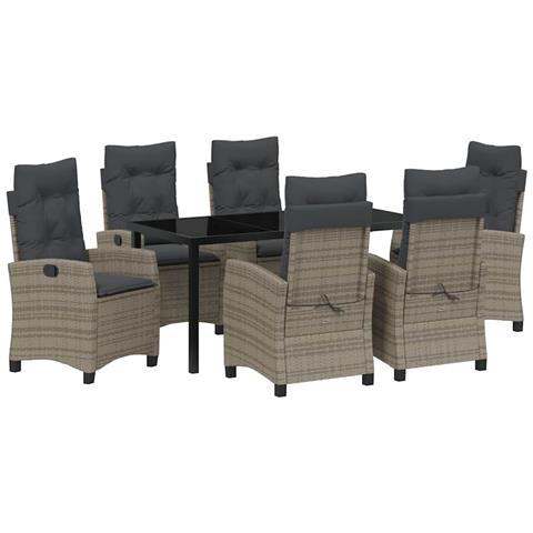 Set da Pranzo per Giardino 7 pcs Grigio polyrattan - Foto 1