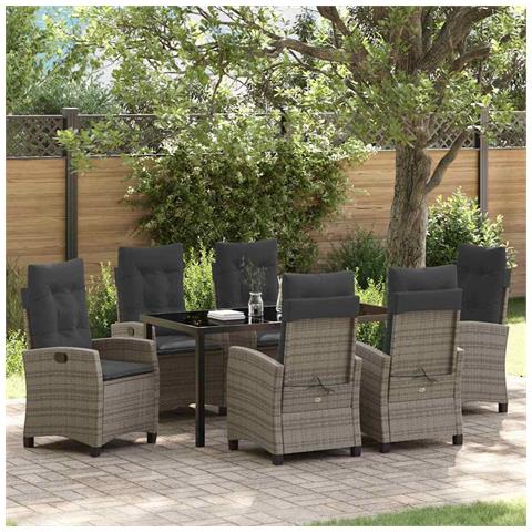 Set da Pranzo per Giardino 7 pcs Grigio polyrattan - Foto 2