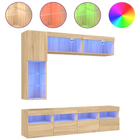 Set Mobili TV a Muro 7 pz con Luci LED Rovere Sonoma - Foto 1