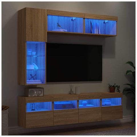 Set Mobili TV a Muro 7 pz con Luci LED Rovere Sonoma - Foto 2