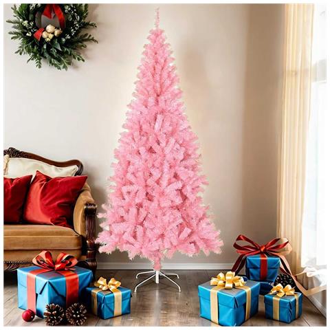 Albero Di Natale Artificiale Sottile Con Base Rosa 180 Cm Pvc - Foto 1