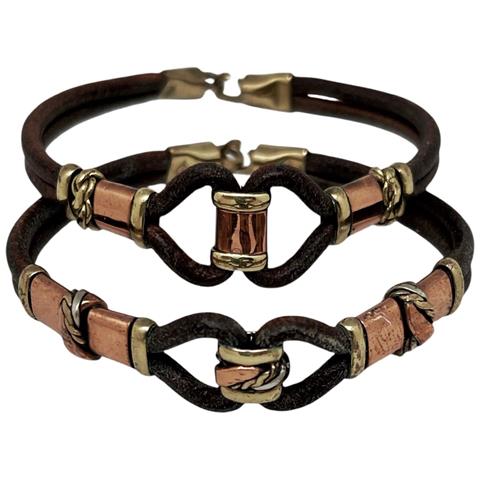 Bracciale Unico Fatto A Mano In Pelle, Ottone E Rame. - Foto 1