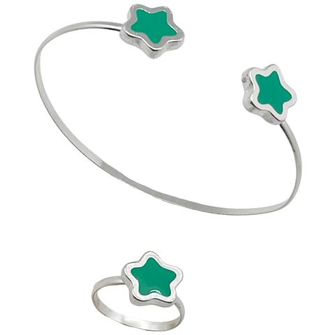 Set Bracciale E Anello In Argento 10µ Verde Con Fiori Di Colore - Foto 2