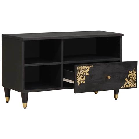 Mobile TV Nero 80 x 33 x 46 cm Legno di mango massello - Foto 2