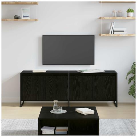 Mobile TV Rovere Nero 140 x 36 x 49.5 cm Legno multistrato - Foto 2