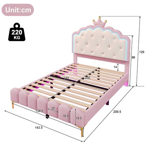 Letto Principessa 140x200 Con Led Telecomandata E Gambe Metalliche - Foto 2