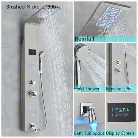 Pannello doccia Blackswan, modello M9007 nichelato con LED, display digitale, bocca e funzioni SPA, misura 114 cm - Foto 2