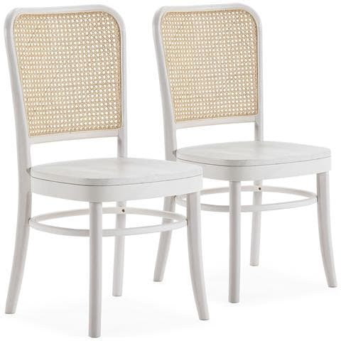Set Di 2 Sedie Vesta Colore Bianco, Legno Massello E Rattan Naturale - Foto 1