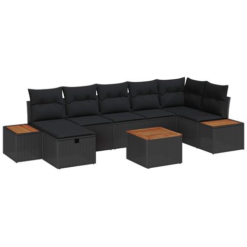 Set Divano da Giardino con cuscino 8 pcs Nero Poly Rattan - Foto 1
