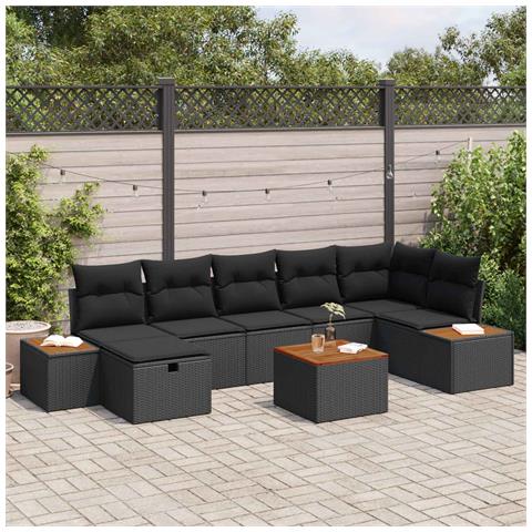 Set Divano da Giardino con cuscino 8 pcs Nero Poly Rattan - Foto 2