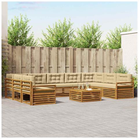 Set divani 10 pcs Naturale e Beige Legno di Acacia Massello - Foto 2