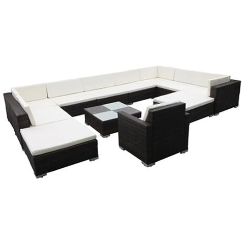 Set Divani da Giardino 12 pz con Cuscini in Polyrattan Nero - Foto 1