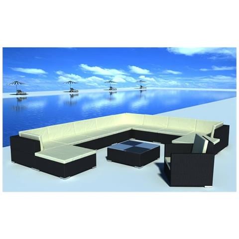 Set Divani da Giardino 12 pz con Cuscini in Polyrattan Nero - Foto 2