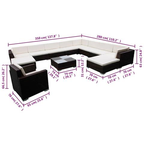 Set Divani da Giardino 12 pz con Cuscini in Polyrattan Nero - Foto 7