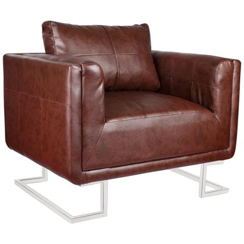 Sedia Cubo Di Lusso In Cuoio Marrone Con Piedi Cromo - Foto 1