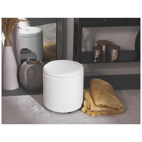 Pouf Contenitore In Ecopelle Bianco 38 X 40 Cm Maryland - Foto 14