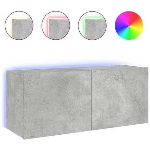 Mobile Tv A Parete Con Luci Led Grigio Cemento 100x35x41 Cm - Foto 2