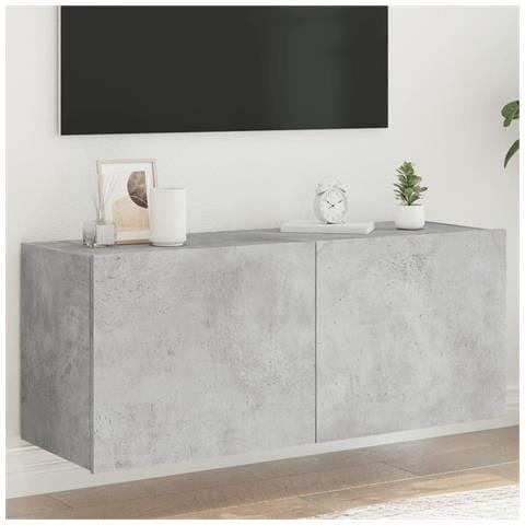 Mobile Tv A Parete Con Luci Led Grigio Cemento 100x35x41 Cm - Foto 1