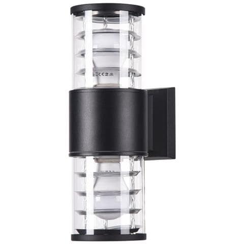 Lampada Da Parete Moderna Per Esterno Alluminio Nero 2 Luci E27 60w Ip54 - Foto 1