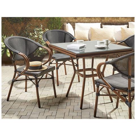 Set Di 4 Sedie Da Giardino Grigio E Legno Scuro Caspri - Foto 1