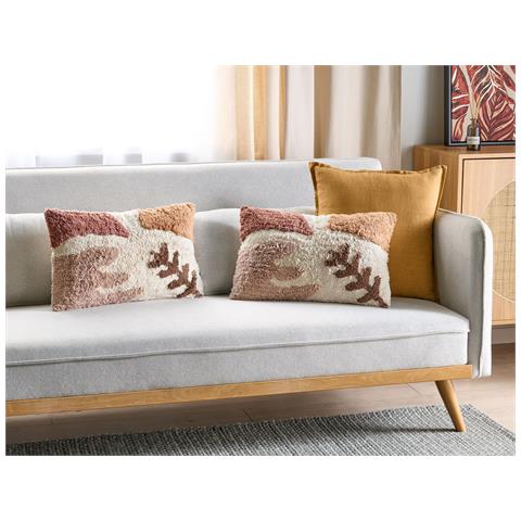 Set Di 2 Cuscini Camassia Cotone 30 X 50 Cm Astratto Trapuntato Beige - Foto 1
