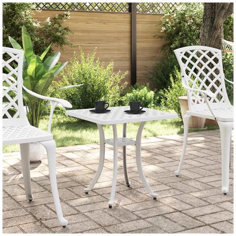 Tavolo Da Giardino Bianco 53x53x53 Cm In Alluminio Pressofuso - Foto 3