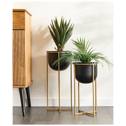 Set Di 2 Vasi Rialzati Per Piante Thuja Metallo 21 Cm Nero - Foto 1