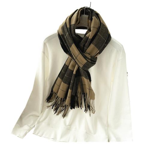 Sciarpa Tipo Cashmere Con Motivo A Quadri E Frange Intrecciate Brown - Foto 1