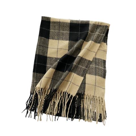 Sciarpa Tipo Cashmere Con Motivo A Quadri E Frange Intrecciate Brown - Foto 4