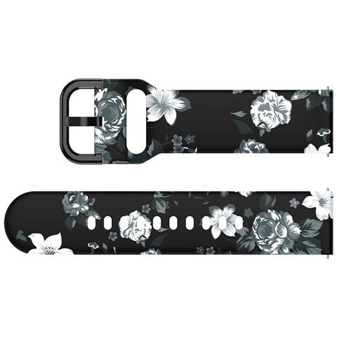 Cinturino Per Orologio In Silicone Per Samsung Galaxy Watch Gray Flowers On Black Background 20 Mm - Foto 3