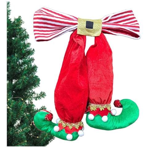 Fiocco Decorazione Albero Di Natale Velluto Gambe Piedini Elfo Appendere Gnomo - Foto 1