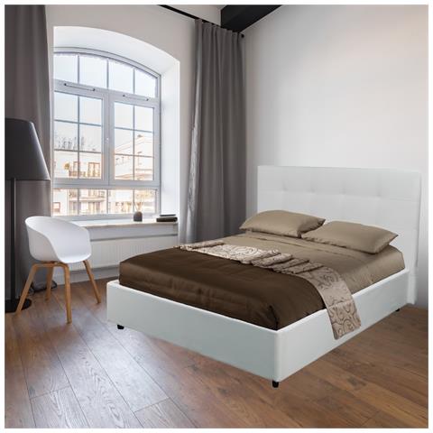 Letto Matrimoniale Ascoli Contenitore In Ecopelle Bianco - Foto 1